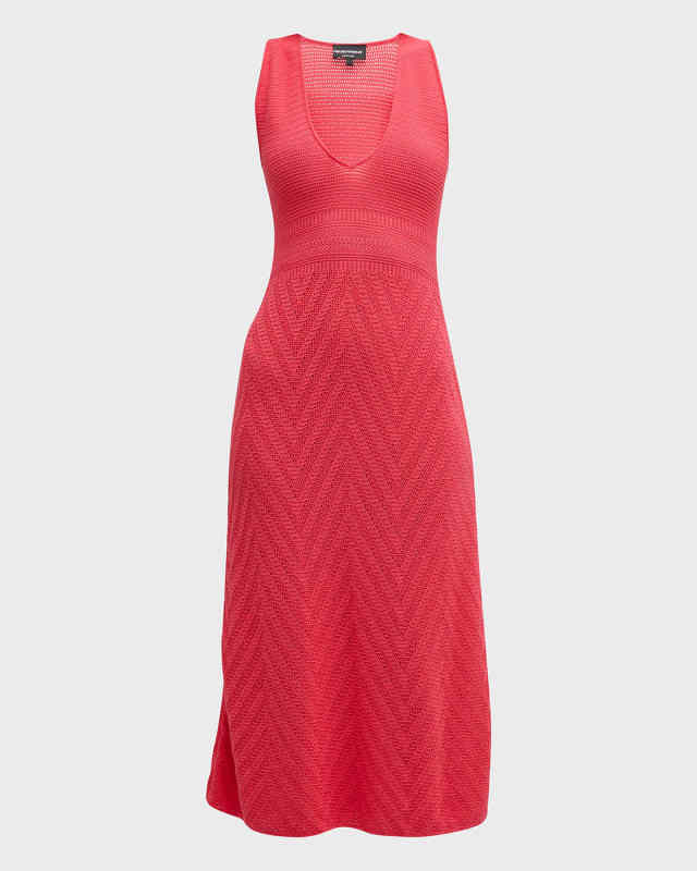 Scoop-Neck Chevron Crochet Midi Dress